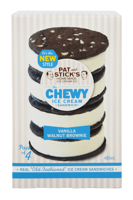 Pat and Stick's - Ice Cream Sandwich Vanilla Walnut Brownie